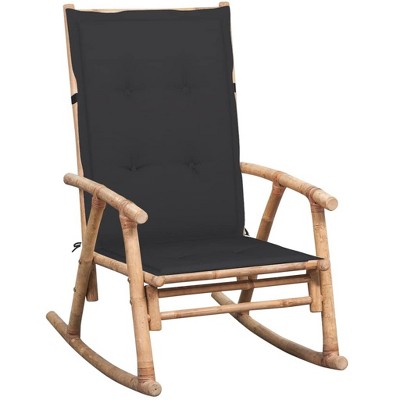 vidaXL - Bamboo Rocking Chair with Waterproof Cushion, Indoor and Outdoor Rocker Chair, UV Resistant, Anthracite Cushion Color