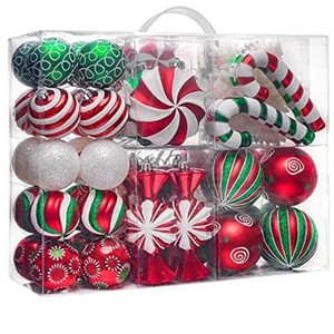 Aoibox 108pcs Christmas Ornaments Red Green White Shatterproof Balls Candy Cane Hanging Decorations 1.2 to 5.3in for Tree Holiday - 1 of 4