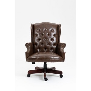 Okak Executive Office Chair with Wood Color Base, Comfy Chair with Padding Back and Armrest, Criss Cross Chair for Office, Study - 1 of 4