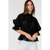 Slickblue Women's Button-Down Collar Embroidered Top, Textured Fabric, Gathered Hem, Black, Size S-L - 3 of 4