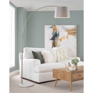 LumiSource March Contemporary Floor Lamp in White Marble and Nickel with Gray Linen Shade: Metal Body, Push Button Foot Switch - 1 of 4