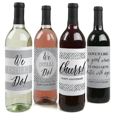 Big Dot of Happiness We Still Do - Wedding Anniversary Decorations for Women and Men - Wine Bottle Label Stickers - Set of 4