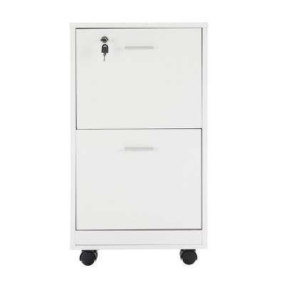 White Mobile 2-Drawer Lockable File Cabinet with Wheels