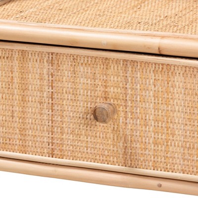 Lalo Natural Brown Rattan 1-Drawer Bohemian Nightstand