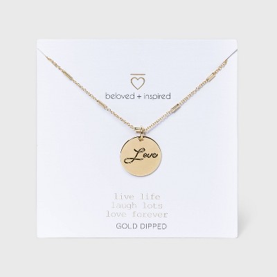 Beloved + Inspired Gold 'Love' Disc Chain Necklace - Gold