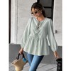Clearlove Tie Front Tops for Women Puff Long Sleeve Shirt Peplum Hem Cute Babydoll Blouse - 3 of 4