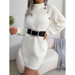 Coolmee Women's Long Sleeve Sweater Dress Turtle Mock Neck Rib Knit Bodycon Sweater Fall Outfits Mini Dress - 1 of 4