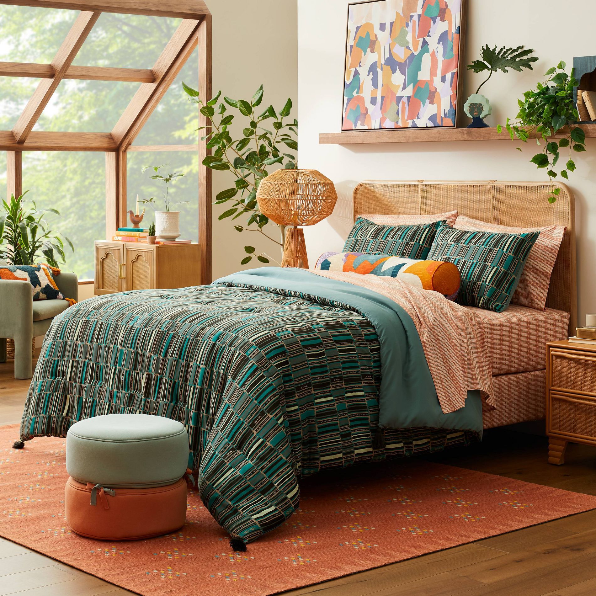 Twin/Twin Extra Long Jungalow Sun in the Water Comforter & Sham Set Teal - Opalhouse™ designed with Jungalow™: Polyester