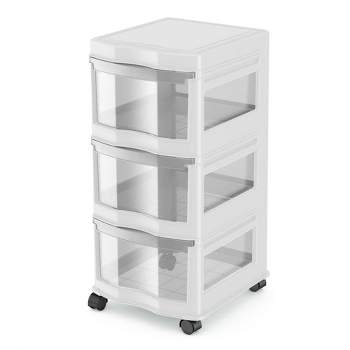 Sterilite Wide 3 Drawer Storage Cart, Plastic Rolling Cart with Wheels to  Organize Clothes in Bedroom, Closet, White with Clear Drawers, 2-Pack