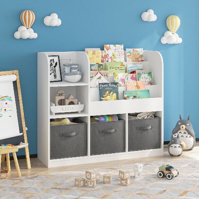 NicBex Kids Bookshelf– Anti-Rollover Storage Shelf, Bookcase with 3 Collapsible Fabric Drawers, Bookcase Display Stand, Toy Storage Organizer