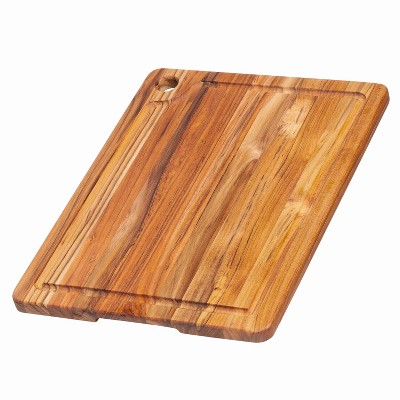 TeakHaus Marine Collection Edge Grain Teak 16x12 Inch Rectangle Cutting Board with Juice Canal and Corner Hanging Hole