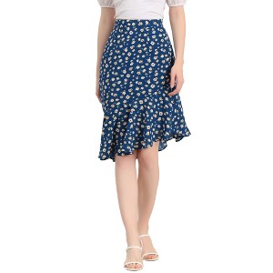 Allegra K Women's Print Elegant High Waist Mermaid Asymmetrical Ruffle Summer Skirt - 1 of 4