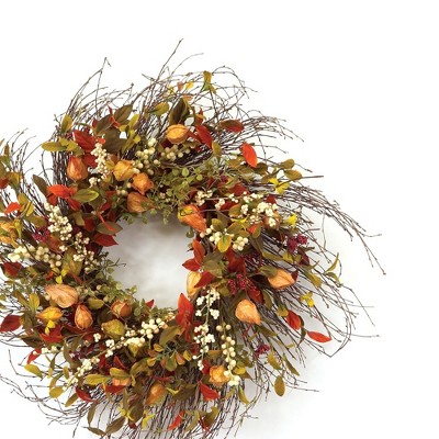 Autumn Cape Gooseberry and Mixed Foliage 20" Wreath