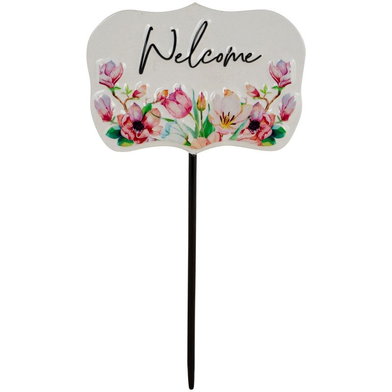 Northlight Floral Welcome Outdoor Yard Metal Garden Stake - 8" - White, 1 of 6