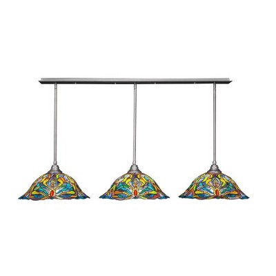Toltec Lighting Any 3 - Light Chandelier in  Brushed Nickel with 19" Kaleidoscope Art Glass Shade