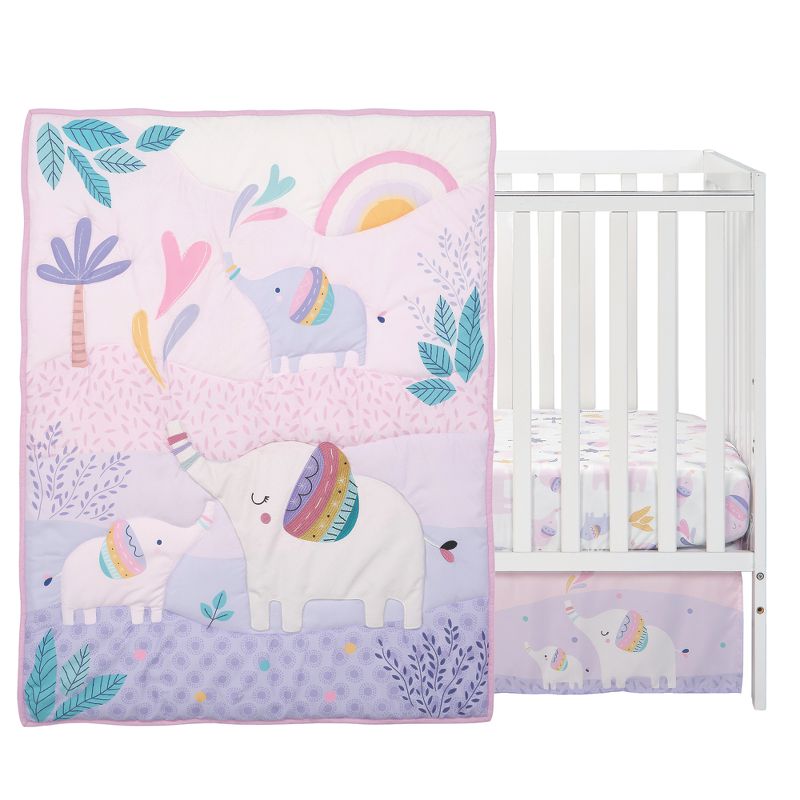 Bedtime Originals Elephant Dreams 3-Piece Pink Nursery Baby Crib Bedding Set, 1 of 11