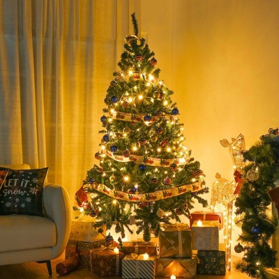 Yescom Christmas Tree Artificial with Lights, Xmas Tree, Foldable Hinged, Party Holiday Office Home Decoration