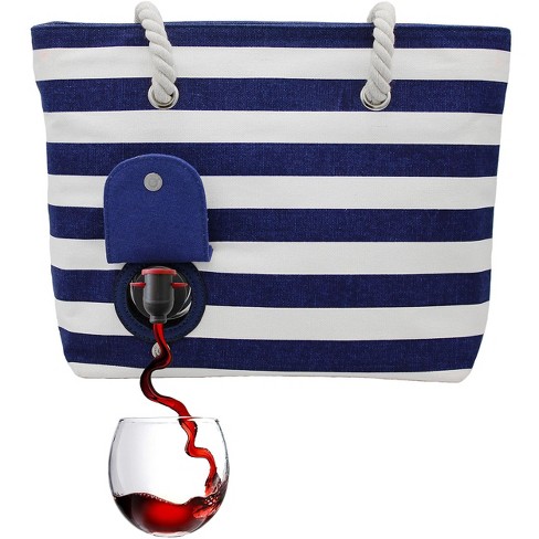 PortoVino 50oz Tote beach bag Drink Purse with Hidden Spout and Dispenser Flask for Drink Lovers, Blue/White - image 1 of 4