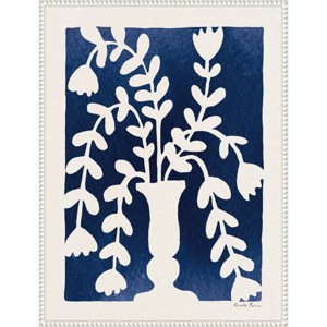 Amanti Art 23"x30" Blooming Floral on Blue I: Traditional Style, Lithograph, White Frame, Vertical Wall Canvas - 1 of 4