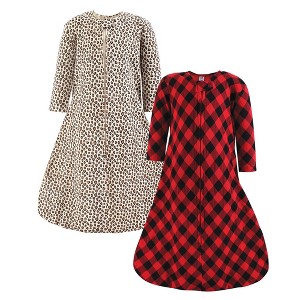 Hudson Baby Infant Girl Thermal Long Sleeve Sleeping Bag 2pk, Buffalo Plaid Leopard - 1 of 4