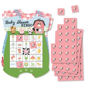 Big Dot of Happiness Girl Farm Animals - Picture Bingo Cards and Markers - Pink Barnyard Baby Shower Shaped Bingo Game - Set of 18 - 1 of 4