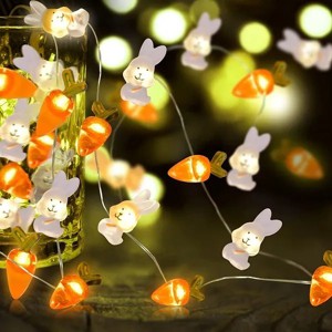 1 Roll Of Bunny Carrot String Lights Battery Operated, Easter Decor Spring Rabbit Fairy Lights For Home Indoor Easter Basket Eggs Party Seasonal - 1 of 4