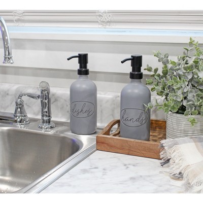 Gray and Black 16oz Glass Soap Dispenser Bottles with Stainless Steel Pump Tops