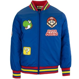 Nintendo Super Mario Boy's Mario & Luigi Graphic Print Zip Up Bomber Varsity Jacket - 1 of 4