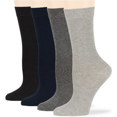 Women Cotton Solid Dress Socks - 4 Pack - Black, Brown, Blue, Grey, Beige  Khaki Shoe Size 5-9 M, 8-12 L | 7BIGSTARS KINGDOM