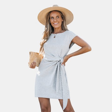 Женские платья Cupshe Women's Breezy Striped Tie-Waist Dress-XL-Gray