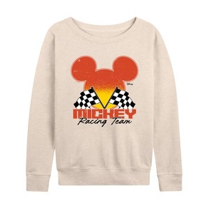 Women's - Disney - Mickey Mouse Racing Lightweight French Terry Wide Neck Long Sleeve Graphic Shirt - 1 of 4