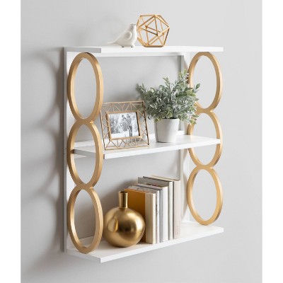White and Gold Mid-Century Modern 3-Tier Floating Wall Shelf