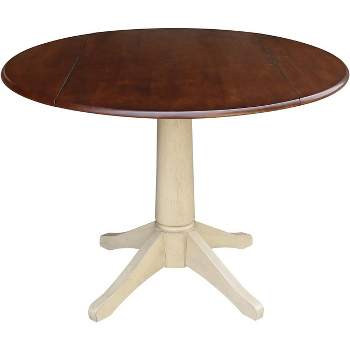 International Concepts 42 inches Round Dual Drop Leaf Pedestal Table - 30.3 inchesH, Almond/Espresso Finish