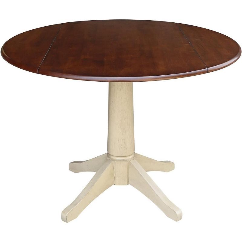 International Concepts 42 inches Round Dual Drop Leaf Pedestal Table - 30.3 inchesH, Almond/Espresso Finish, 1 of 2