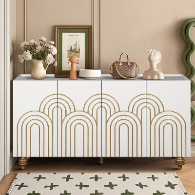 Modern Fluted Sideboard Buffet With Storage, 4 Doors Storage Cabinet With Adjustable Shelves For Kitchen, Accent Cabinets Modern-Cuddlewood