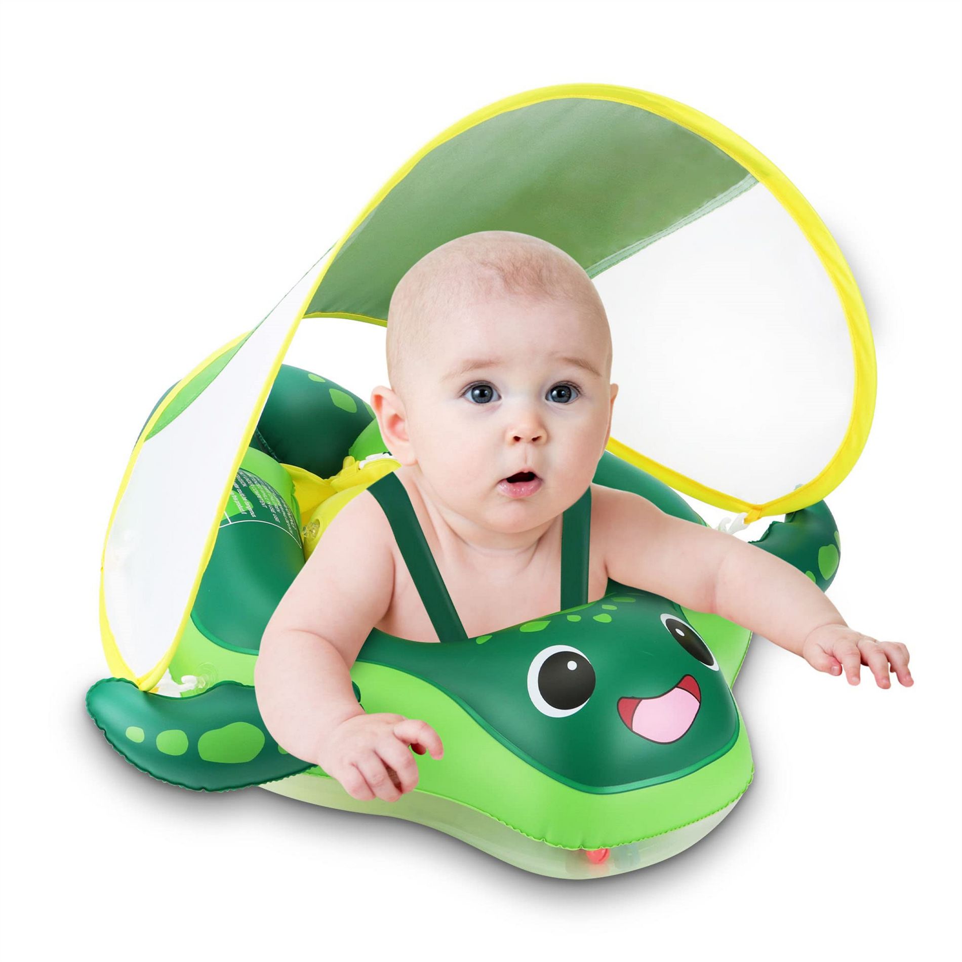 Joyfy Baby Swimming Floats with Removable Sun Canopy, Inflatable Baby Pool Float, Sea Turtle Design Infant Swim Float Ring for Age 12-36 Months-L