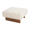 Dexmalle Square Upholstered Tufted Linen Fabric Ottoman, Solid Wood Legs, Beige - 3 of 4