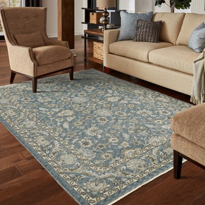 Aberdeen Blue and Beige Synthetic Stain-Resistant 5x8 Area Rug