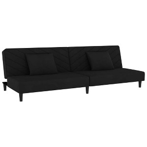vidaXL 2-Seater Loveseat/Sleeper Sofa Bed in Black Velvet - Convertible Couch for Living Room, Studio, Office with Wooden Frame - 1 of 4