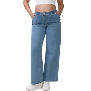 INSPIRE CHIC Women's Maternity Jeans Elastic Waist Wide Leg Long Loose Pregnancy Denim Pants with Pockets - 1 of 4