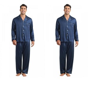 INSPIRE CHIC Men's 2 Pack Button Down Long Sleeve Casual Satin Pajamas Sets - 1 of 4