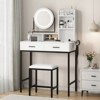 Makeup Vanity Table with Rotating Mirror, Power Outlet & USB Ports, White Dressing Desk with Shelves, 2 Drawers, Stool - 3 of 4