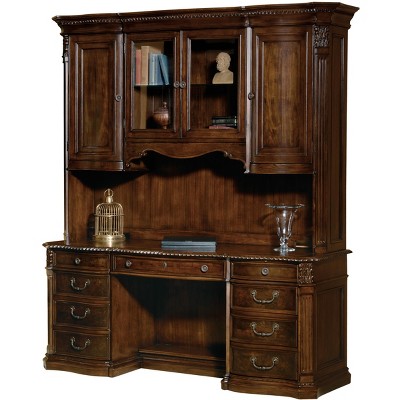 Traditional Walnut Executive Desk with Keyboard Tray and Filing Cabinet
