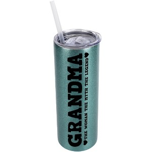 Elanze Designs Turquoise Blue 20 Ounce Double Wall Stainless Steel Glitter Travel Tumbler With Sliding Lid And Straw, Grandma The Woman The Myth The - 1 of 4