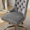 Office Chair,Modern Velvet Upholstered Tufted Button Home Office Chair with Golden Metal Base - 3 of 4