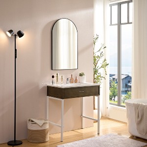 NicBex Glossy Bathroom Mirror for Wall, Rectangle Metal Framed Vanity Mirror, Modern Corner Mirror, Hangs Horizontally & Vertically, Black - 1 of 4