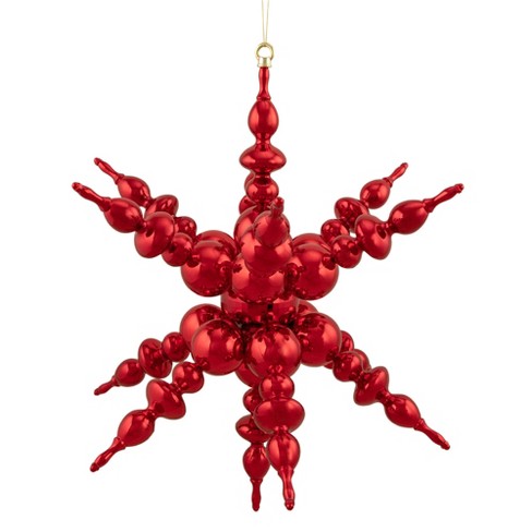 Red Bead Snowflake Christmas Ornament, BD343R, Fair Trade, rupalee