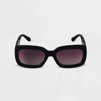 Women's Plastic Rectangle Sunglasses Black - A New Day™