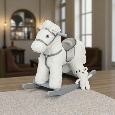 Mshliw Kids Plush Rocking Horse Ride-On Toy with Bear Plush, Realistic Sounds, Soft Seat & Metal Frame for Toddlers 36 Months and Up, Halloween gift