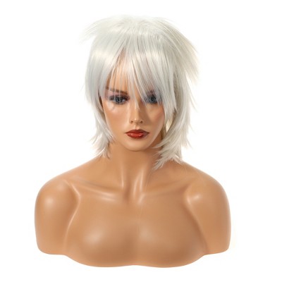Unique Bargains Women's Shoulder Length Wigs with Wig Cap 14" Silver Tone Grey